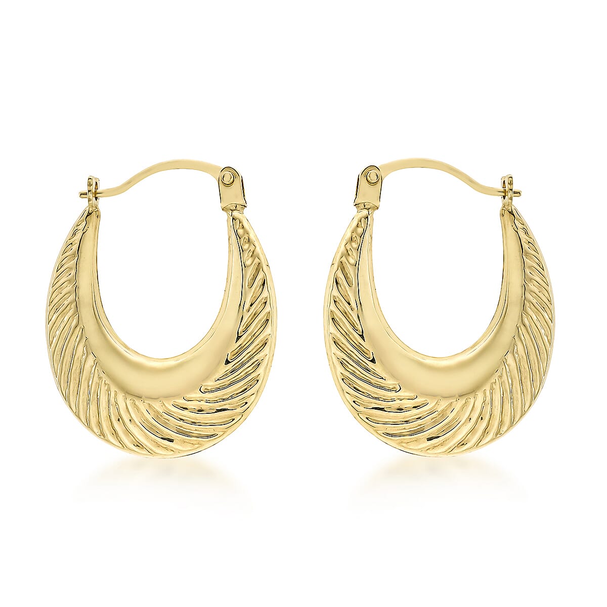 9K Yellow Gold 16mm X 20mm Patterned Creole Earrings 7190139 0