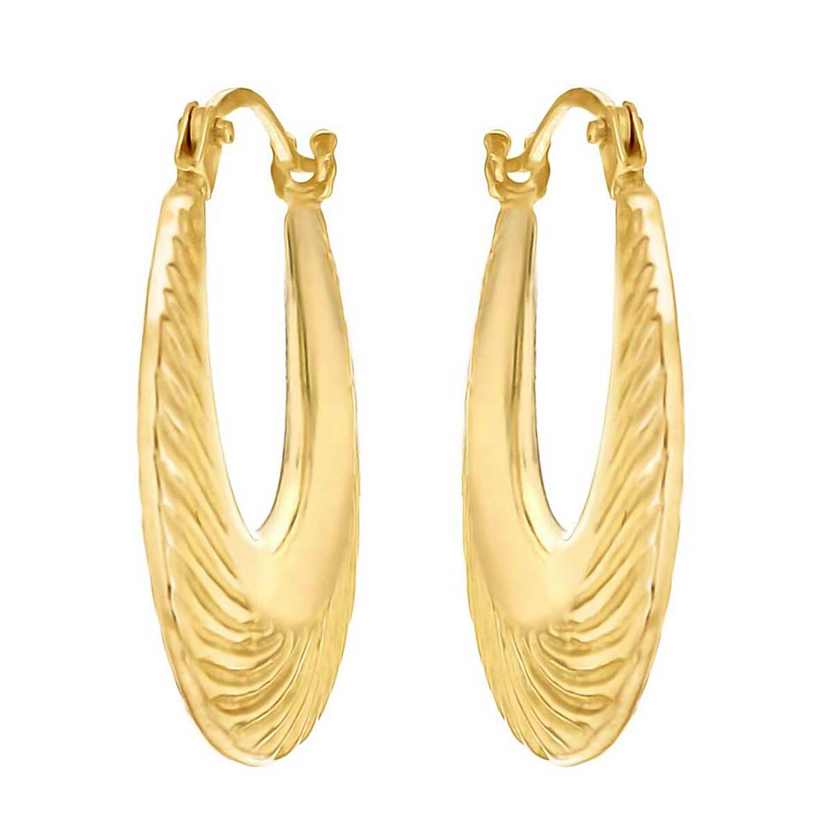 9K Yellow Gold 16mm X 20mm Patterned Creole Earrings 7190139 1