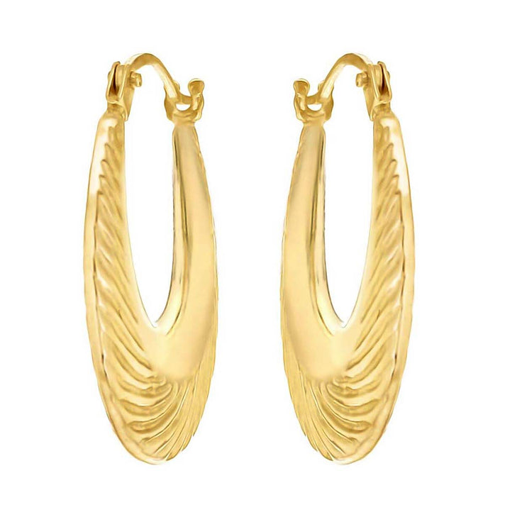 9K Yellow Gold 16mm X 20mm Patterned Creole Earrings 7190139 2