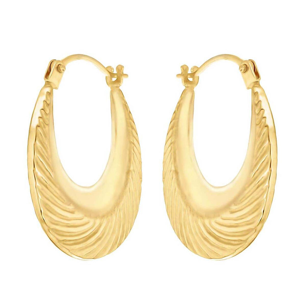9K Yellow Gold 16mm X 20mm Patterned Creole Earrings