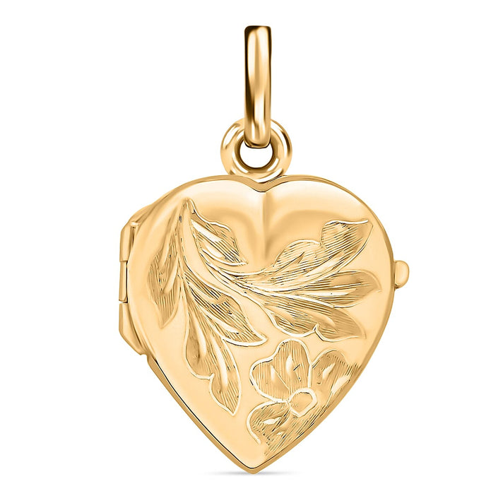 9K Yellow Gold 16mm X 25mm Engraved Flower Heart Locket 7188539 1