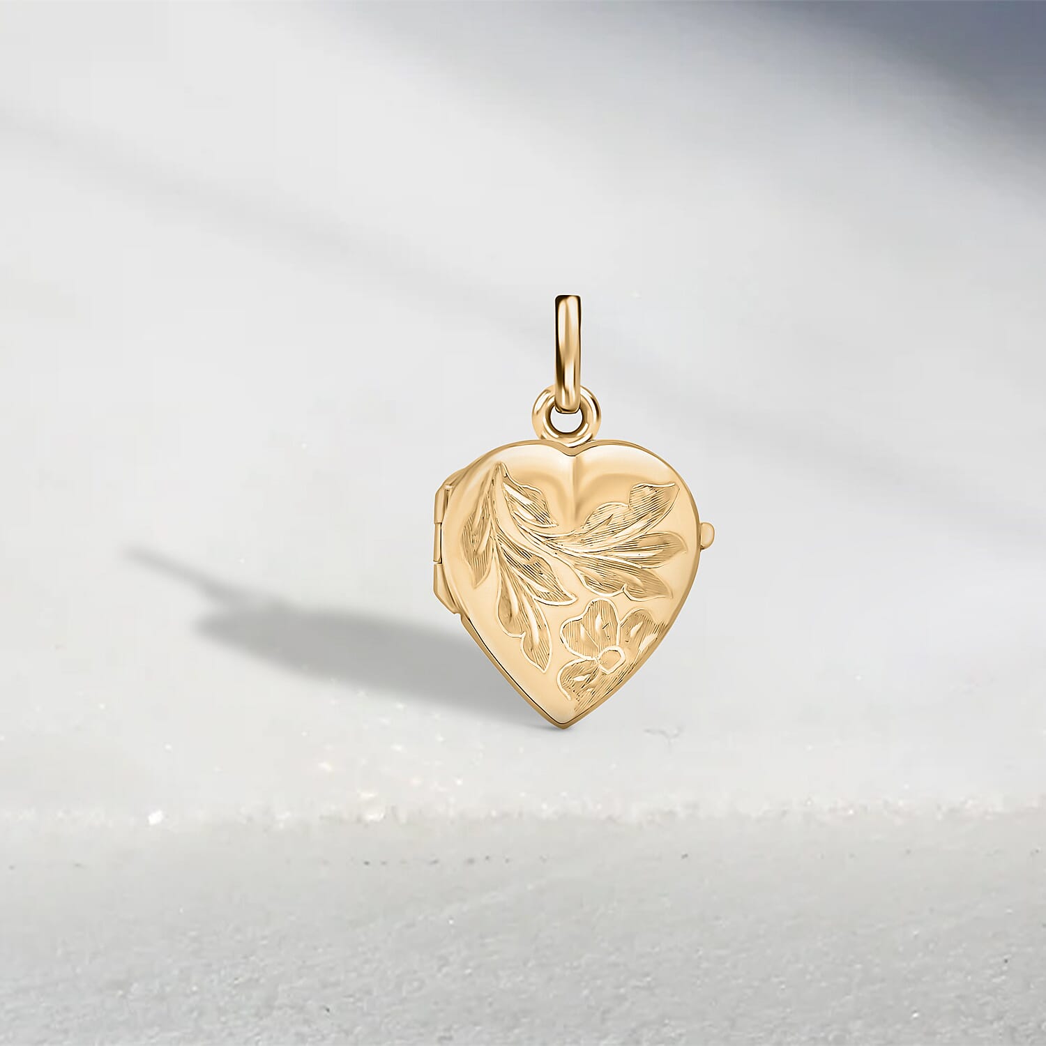 9K Yellow Gold 16mm X 25mm Engraved Flower Heart Locket 7188539 1
