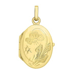 9K Yellow Gold 16mm X 29mm Engraved Floral Oval Locket
