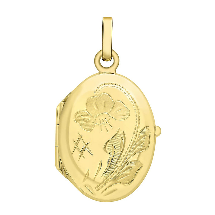 9K Yellow Gold 16mm X 29mm Engraved Floral Oval Locket 7188544 1