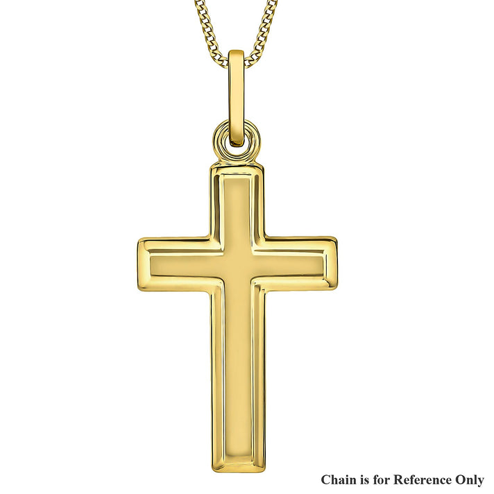 9K Yellow Gold 16mm x 34mm Bevelled-Edge Cross Pendant 7254708 1