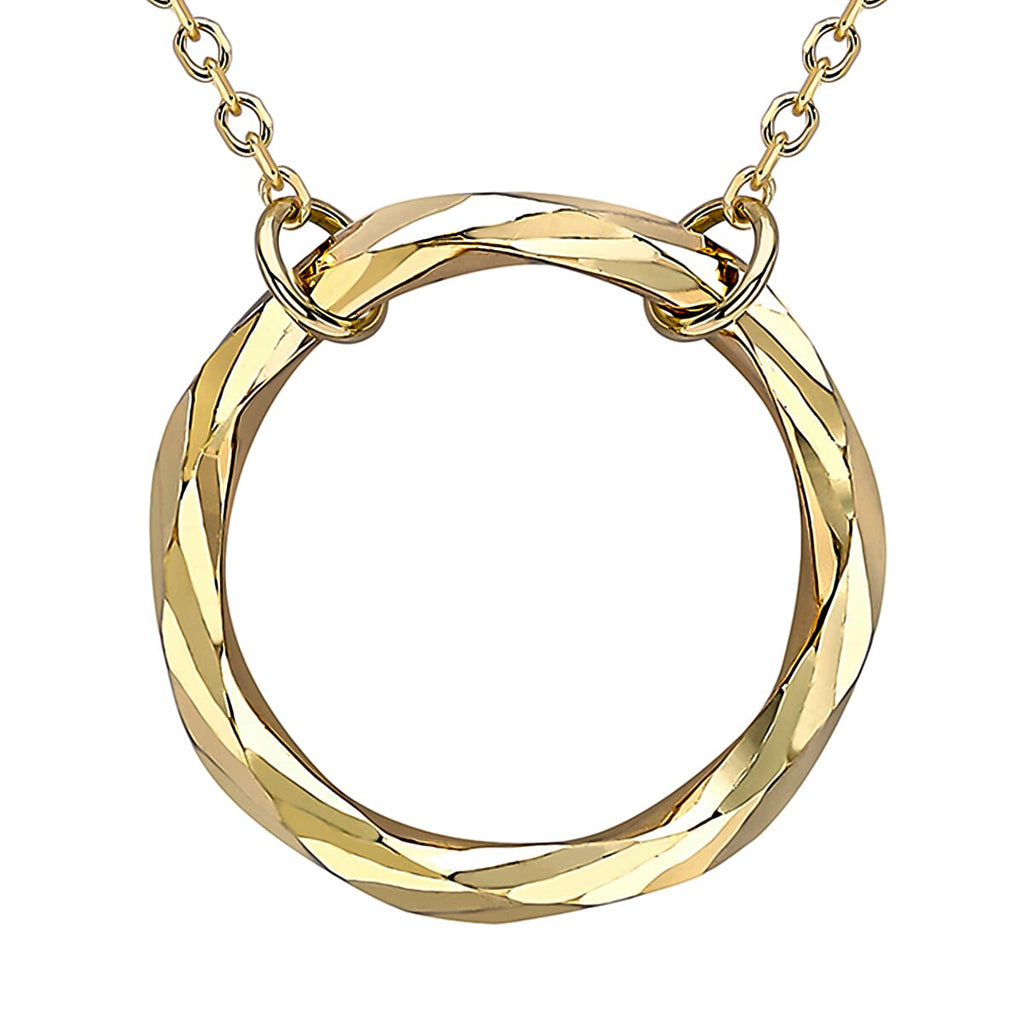 9K Yellow Gold 17.8mm Diamond Cut Ring Adjustable Necklace 18 Inch