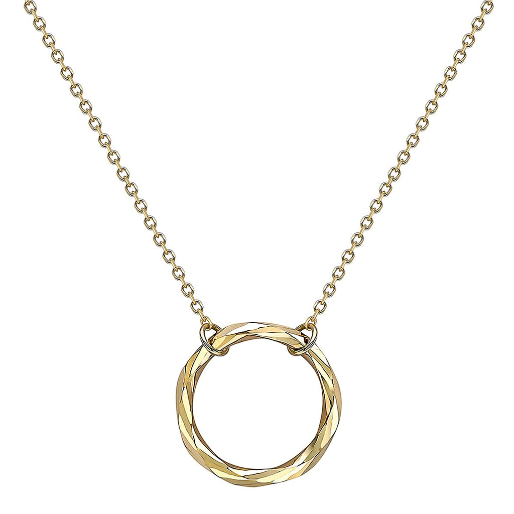 9K Yellow Gold 17.8mm Diamond Cut Ring Adjustable Necklace 18 Inch