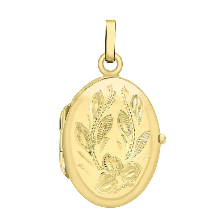 9K Yellow Gold 17mm X 28mm Engraved Flower Oval Locket 7188542 1