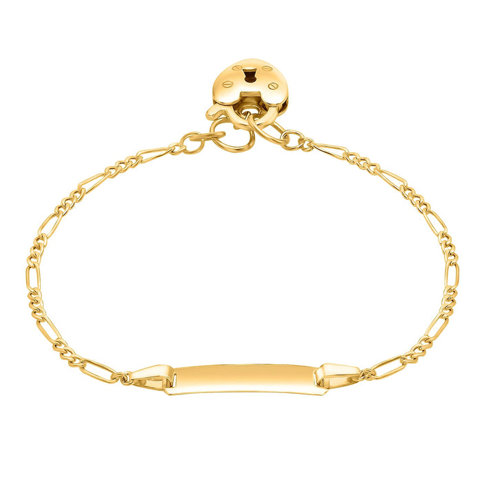 9K Yellow Gold 17mm x 4.5mm Hollow Figaro Heart Padlock ID Bracelet 6 Inch 8894676 1