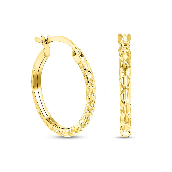 9K Yellow Gold 18MM Diamond Cut Hoop Creole Hoop Earrings 1.2 grams 6092941 1