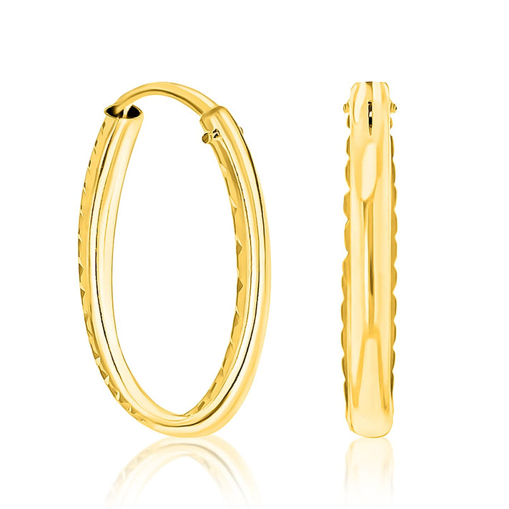 9K Yellow Gold 18MM Diamond Cut Sleeper Hoop Earrings 0.35 grams 6092950 1