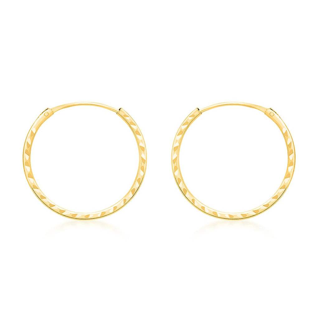 9K Yellow Gold 18MM Diamond Cut Sleeper Hoop Earrings