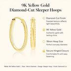 9K Yellow Gold 18MM Diamond Cut Sleeper Hoop Earrings
