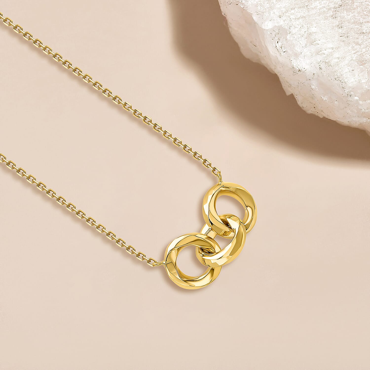 9K Yellow Gold 18mm x 8.5mm Diamond Cut Linked Rings Adjustable Necklace 18 Inch 8894644 1