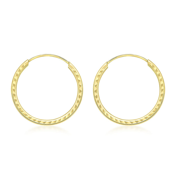 9K Yellow Gold 18mm Diamond Cut Sleeper Hoop Earrings 7190143 1