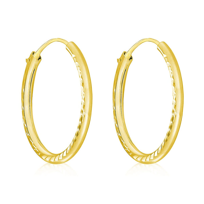 9K Yellow Gold 18mm Diamond Cut Sleeper Hoop Earrings 7190143 2
