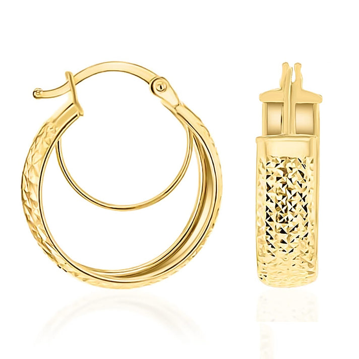 9K Yellow Gold 19MM Diamond Cut Double Hoop Creole Earrings 1.8 grams 6092904 1