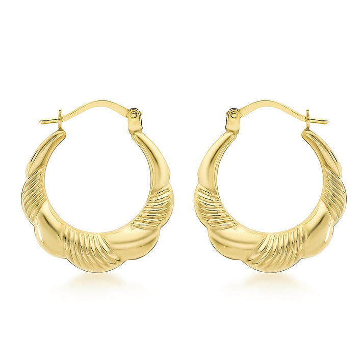 9K Yellow Gold 19mm X 22mm Patterned Scallop Edge Creole Earrings 7190132 1