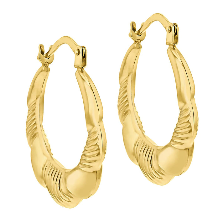 9K Yellow Gold 19mm X 22mm Patterned Scallop Edge Creole Earrings 7190132 2