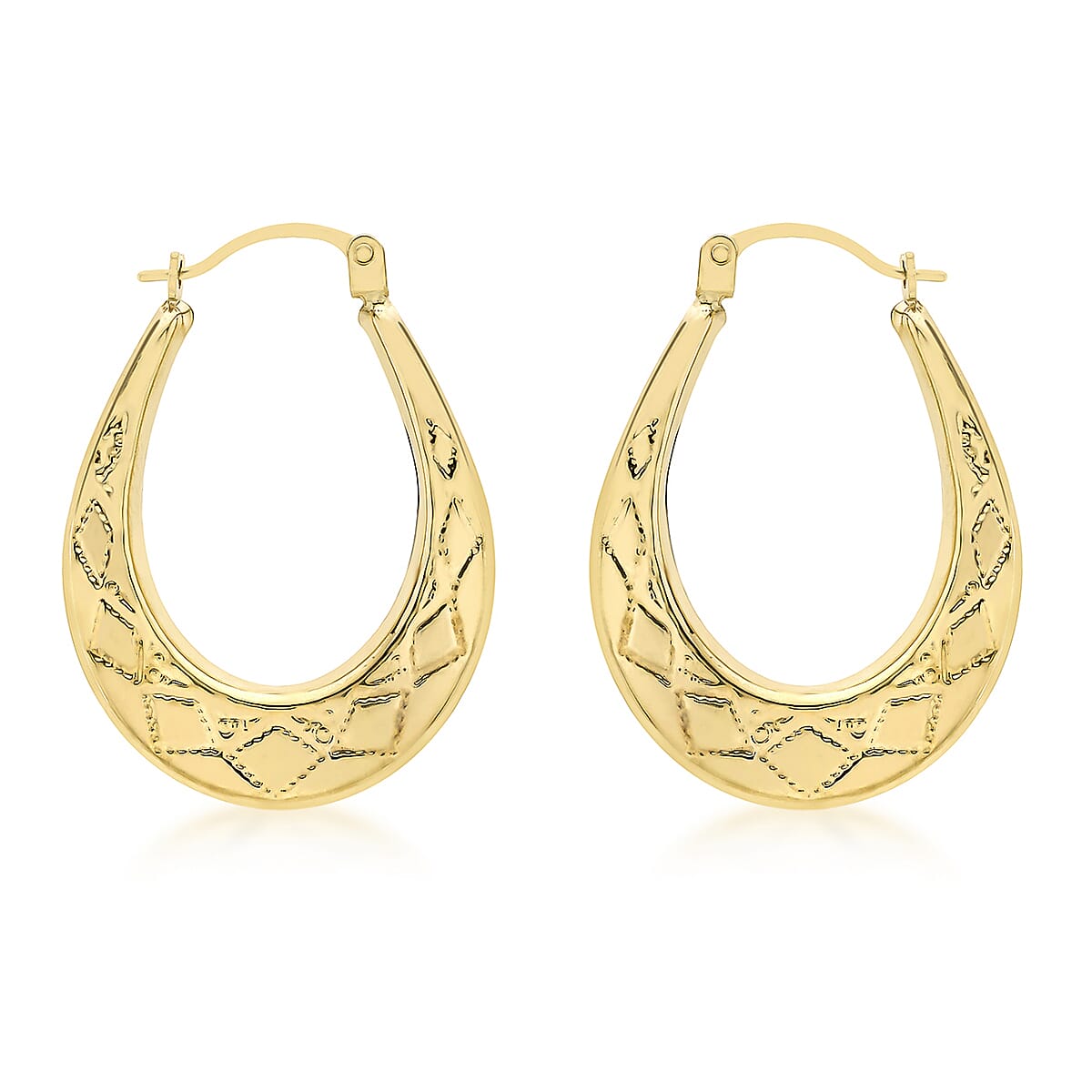9K Yellow Gold 19mm X 26mm Patterned Oval Creole Earrings 7190137 0