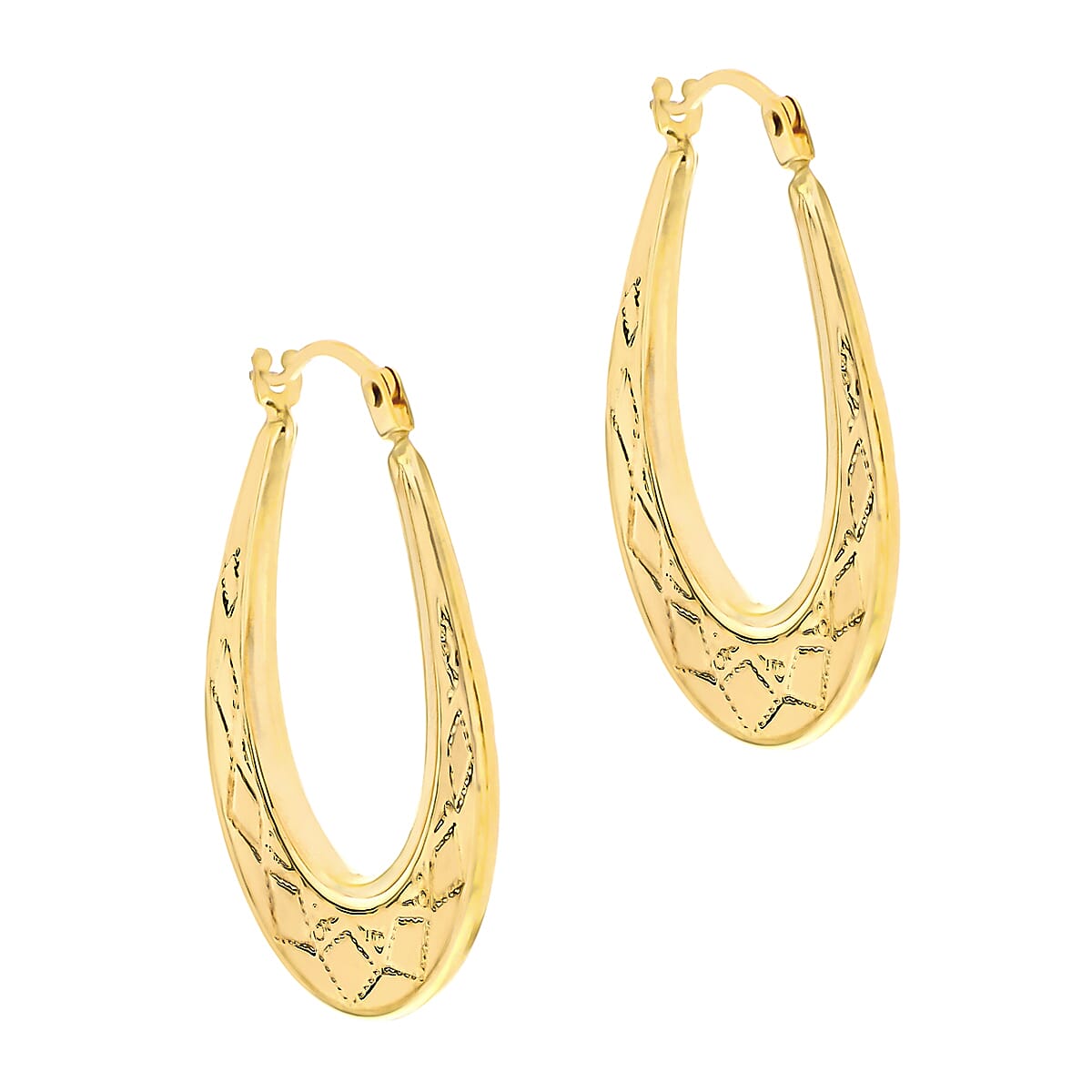 9K Yellow Gold 19mm X 26mm Patterned Oval Creole Earrings 7190137 1