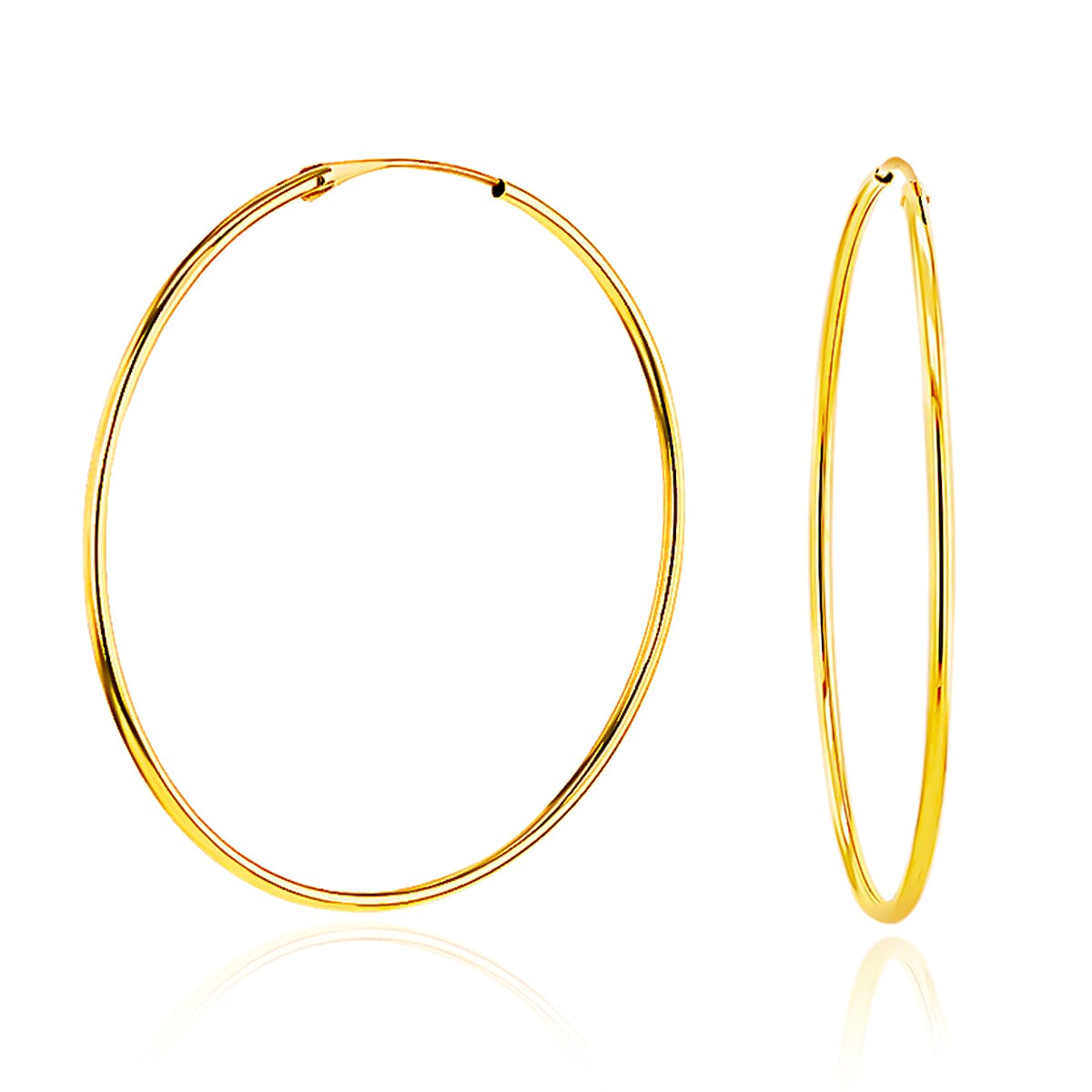 9K Yellow Gold 1MM Round Tube 40MM Supreme Finish Sleeper Big Hoop Earrings 0.9 grams 6092912 0