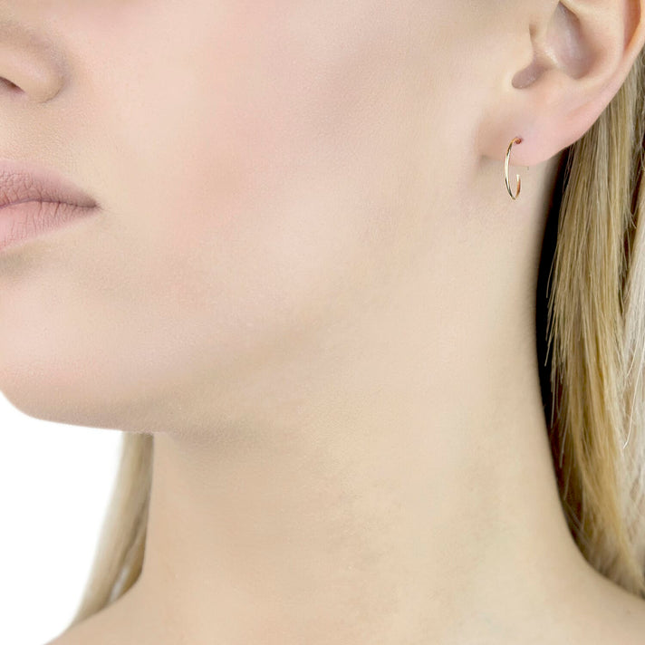 9K Yellow Gold 1MM Tube 18MM Sleeper Hoop Earrings 0.31 grams 6092945 2