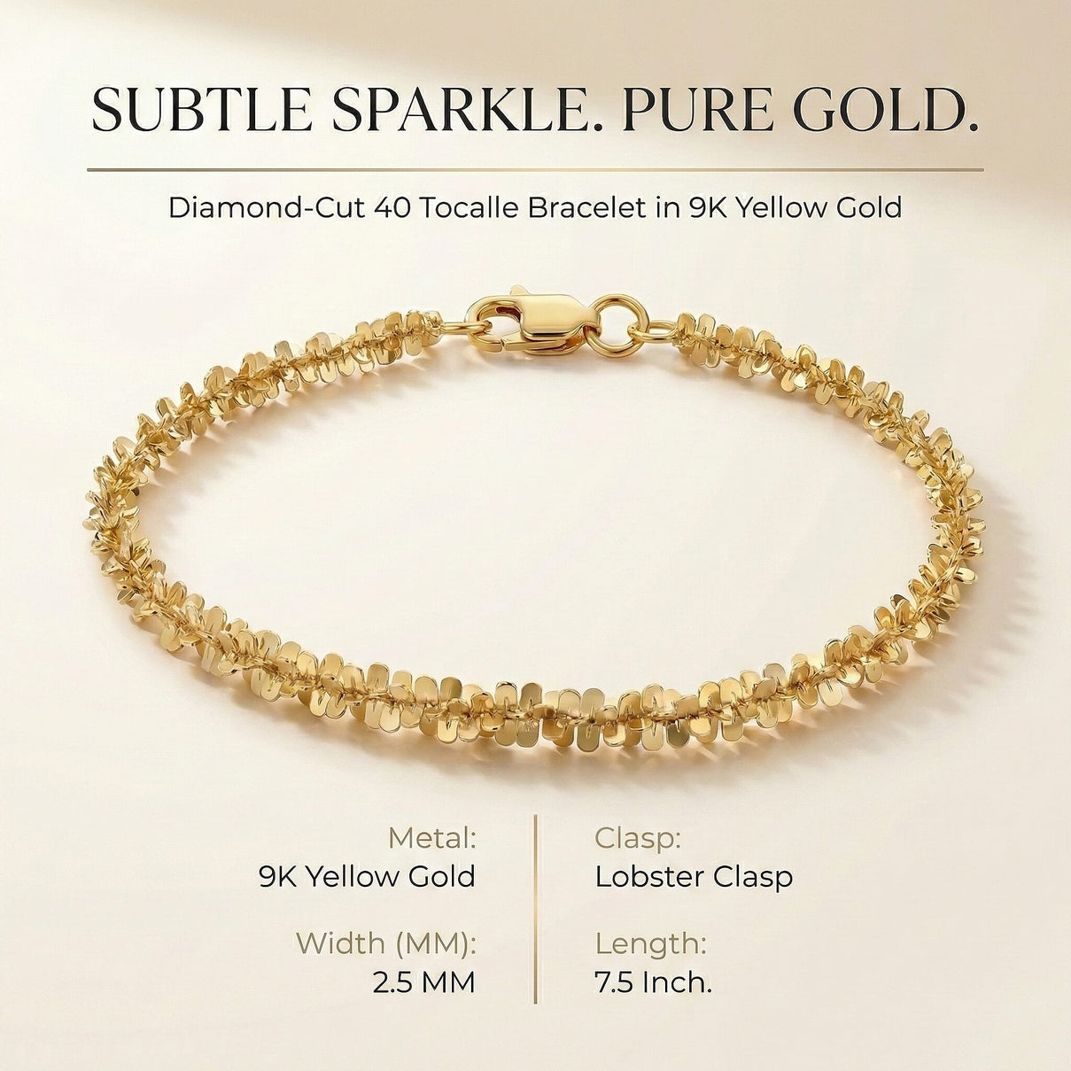 9K Yellow Gold 2.5mm 40 Tocalle Bracelet 7.5 Inch 8894706 6