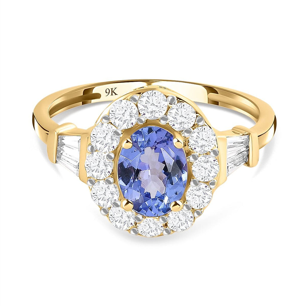9K Yellow Gold Tanzanite and Natural Zircon Ring 1.89 Ct.