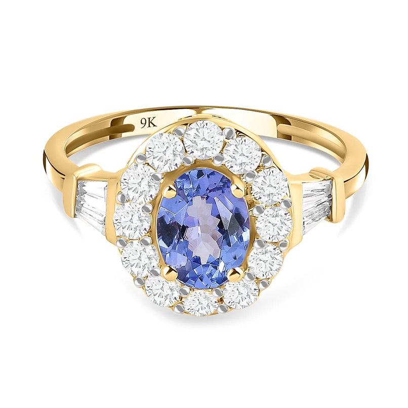 9K Yellow Gold Tanzanite and Natural Zircon Ring 1.89 Ct.