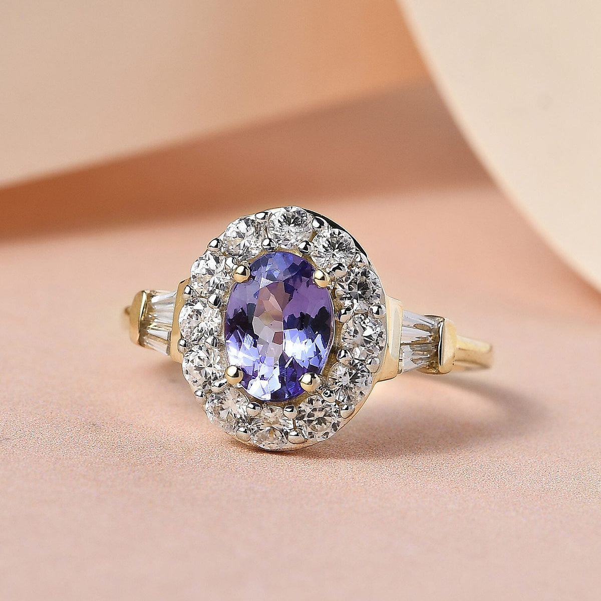 9K Yellow Gold 2.01 Ct. Tanzanite Ring with Natural Cambodian Zircon 7159737 2