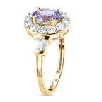 9K Yellow Gold Tanzanite and Natural Zircon Ring 1.89 Ct.
