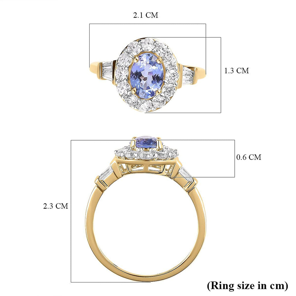 9K Yellow Gold Tanzanite and Natural Zircon Ring 1.89 Ct.