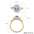 9K Yellow Gold Tanzanite and Natural Zircon Ring 1.89 Ct.