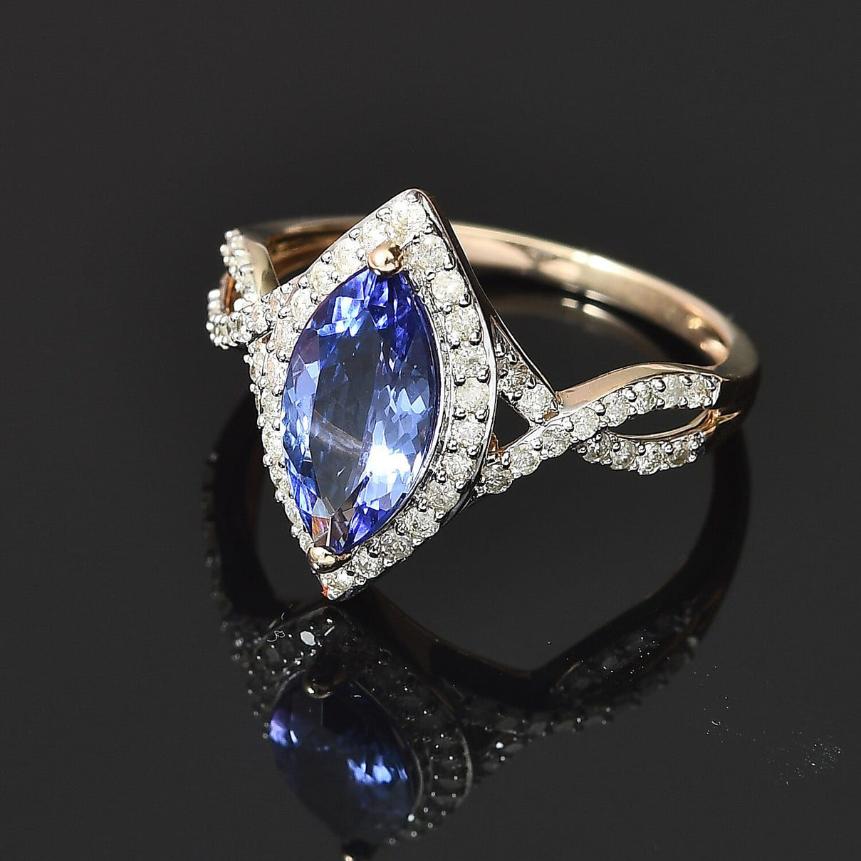 9K Yellow Gold 2.20 Ct. Tanzanite Ring with Natural Cambodian Zircon 3843286 2