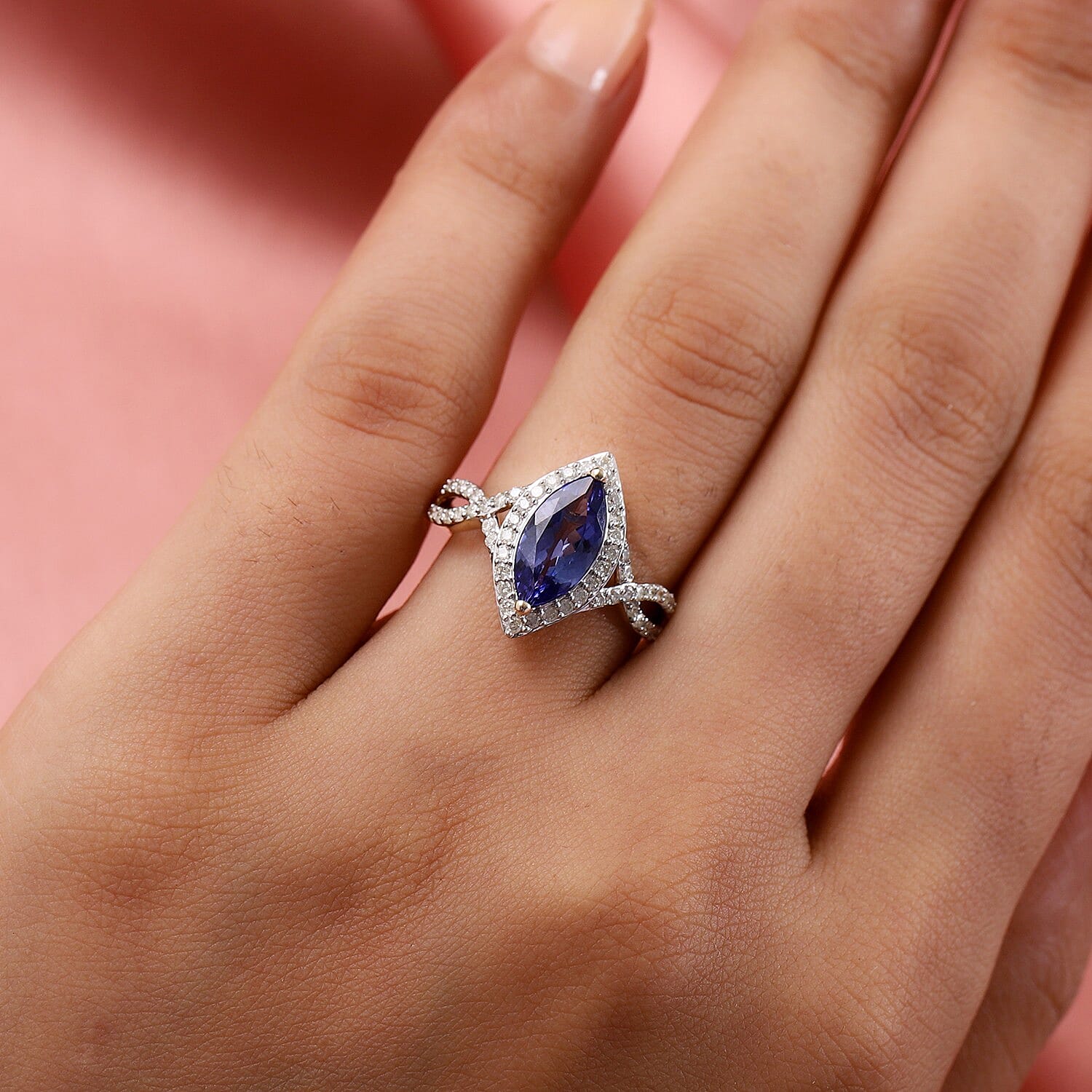 9K Yellow Gold 2.20 Ct. Tanzanite Ring with Natural Cambodian Zircon 3843286 3