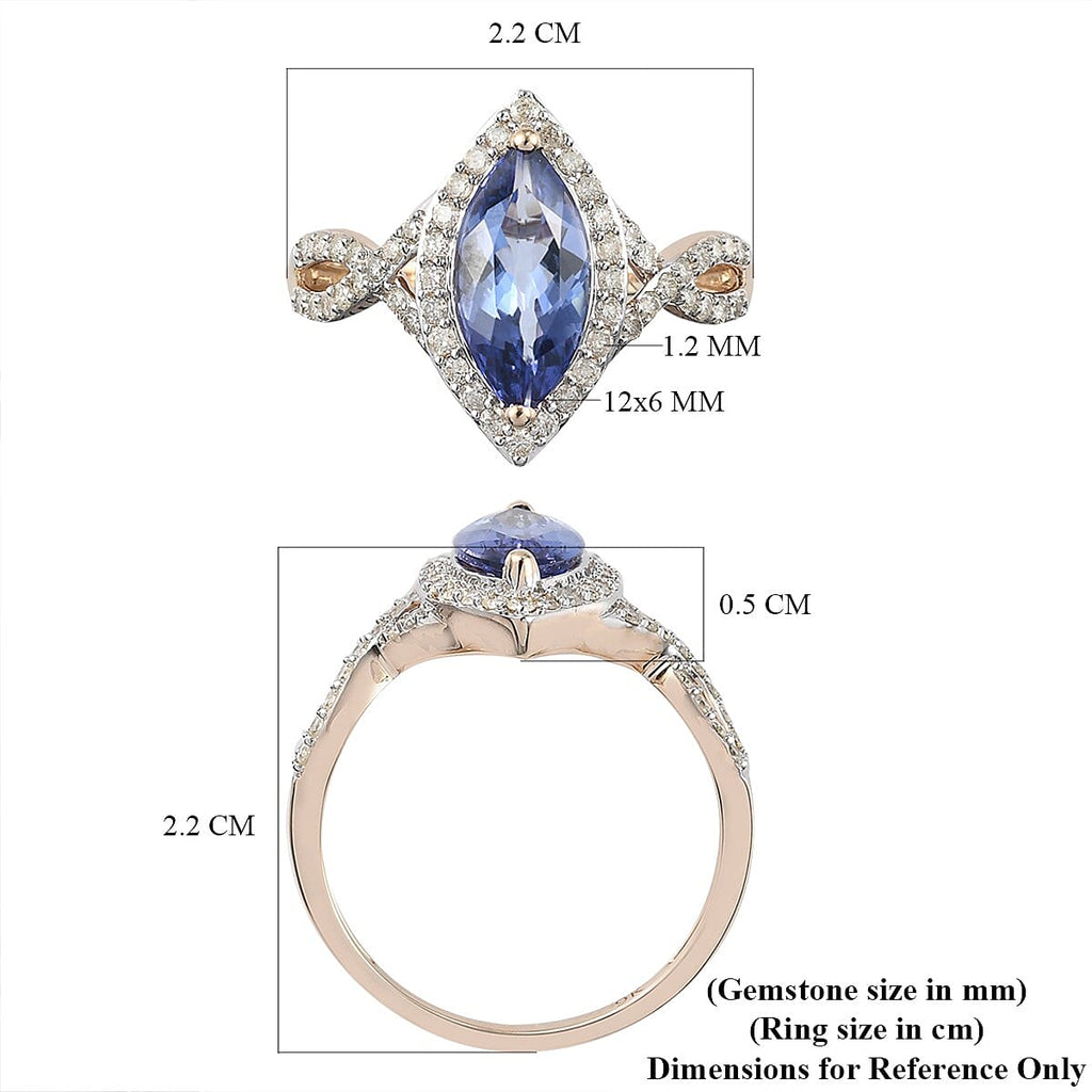 9K Yellow Gold Tanzanite and Diamond Ring 2.20 Ct.