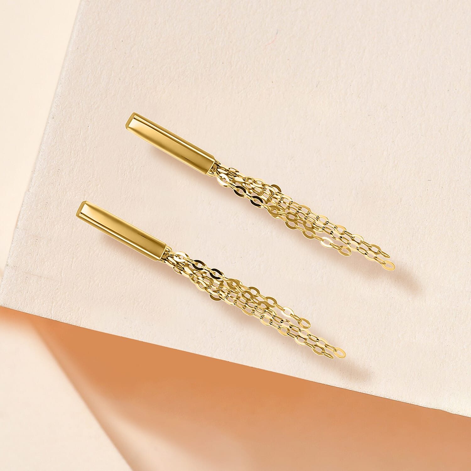 9K Yellow Gold 2.5mm X 16mm Bars With Tassle Earrings 7190151 1