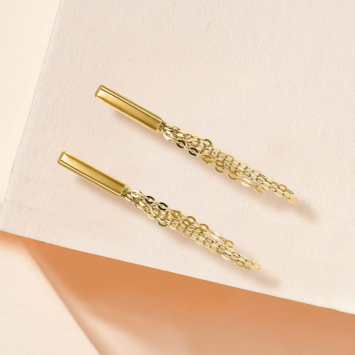 9K Yellow Gold 2.5mm X 16mm Bars With Tassle Earrings 7190151 2