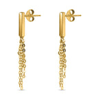 9K Yellow Gold 2.5mm X 16mm Bars With Tassle Earrings
