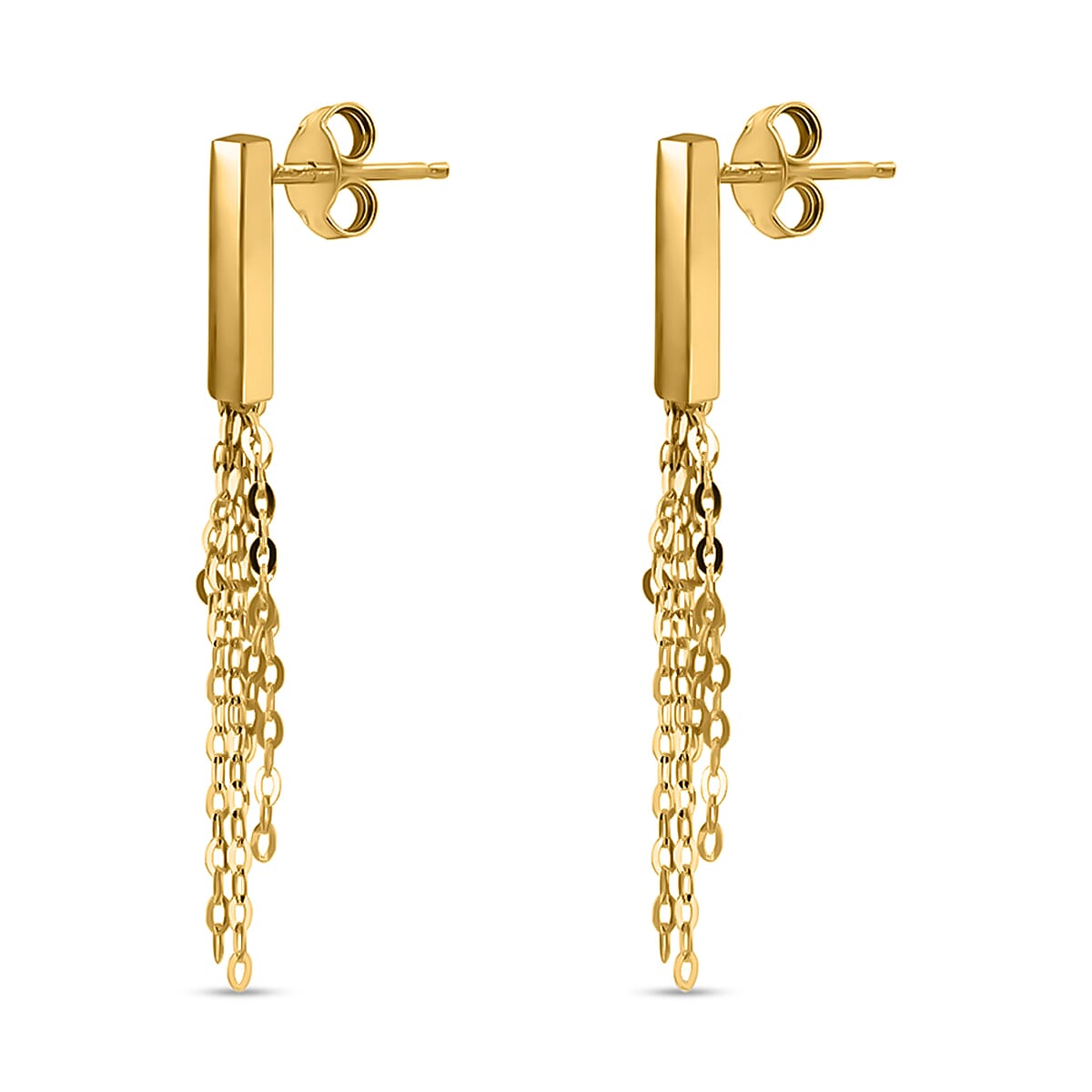 9K Yellow Gold 2.5mm X 16mm Bars With Tassle Earrings 7190151 3