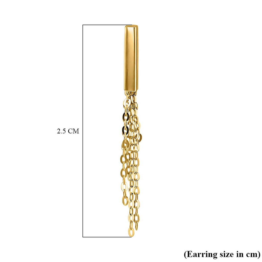 9K Yellow Gold 2.5mm X 16mm Bars With Tassle Earrings