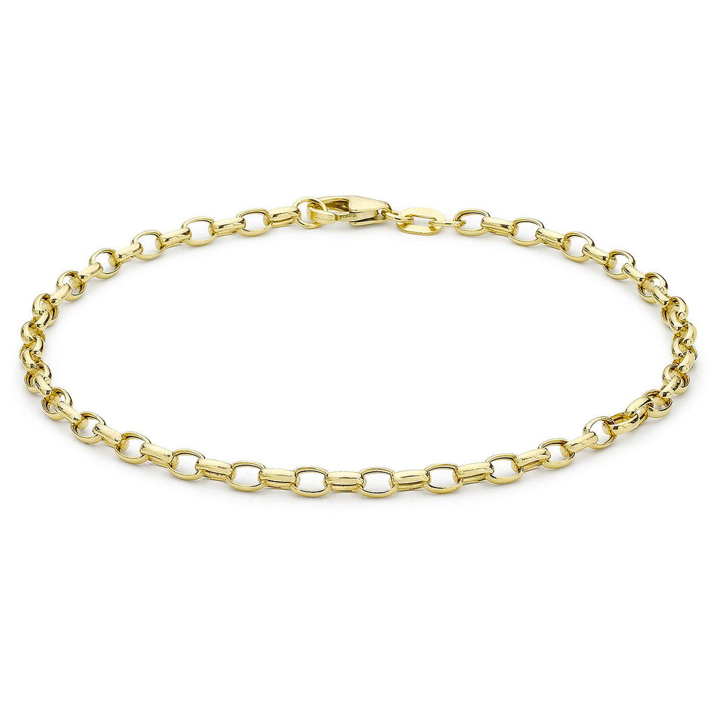 9K Yellow Gold 2.6mm Hollow Oval Belcher Bracelet 7 Inch