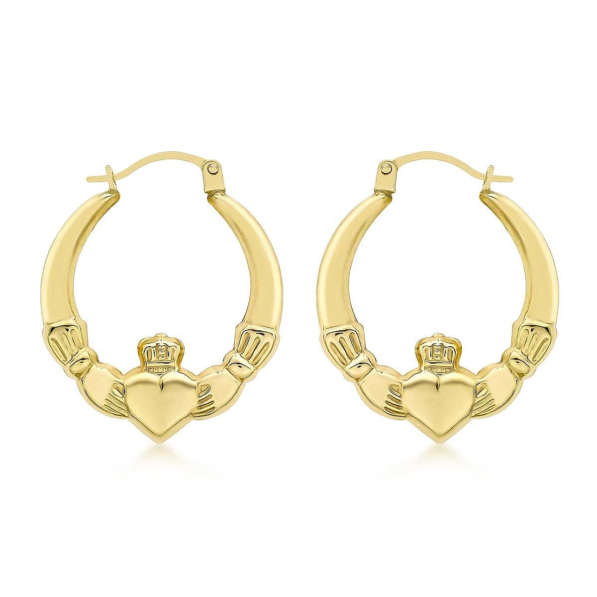 9K Yellow Gold 20 mm x 24mm Claddagh Creole Earrings 7159893 0