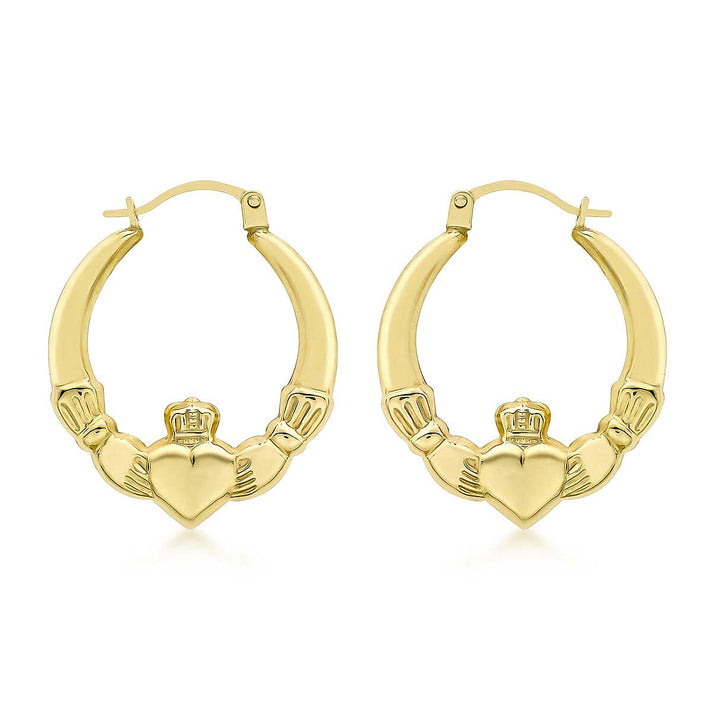 9K Yellow Gold 20 mm x 24mm Claddagh Creole Earrings 7159893 1