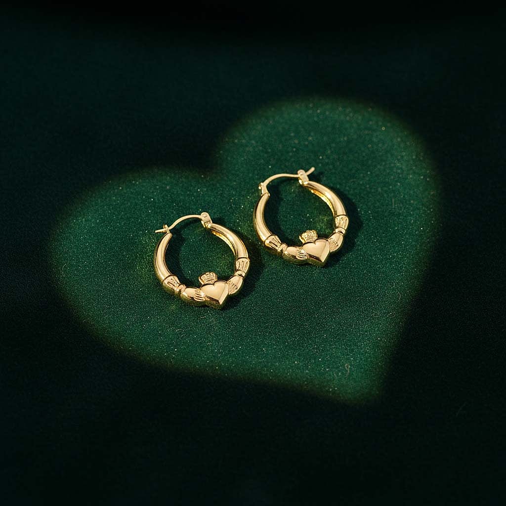 9K Yellow Gold 20 mm x 24mm Claddagh Creole Earrings 7159893 2