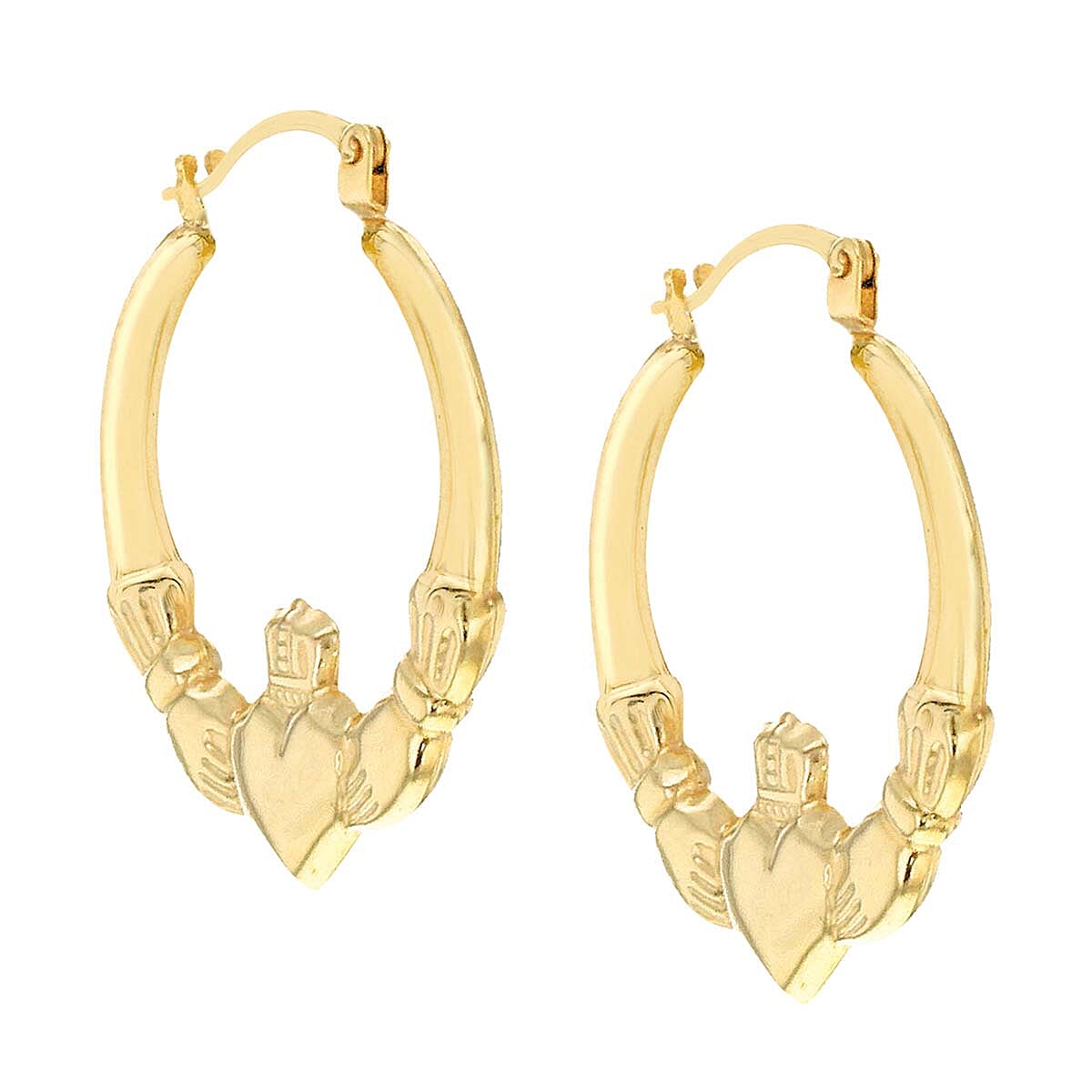 9K Yellow Gold 20 mm x 24mm Claddagh Creole Earrings 7159893 4