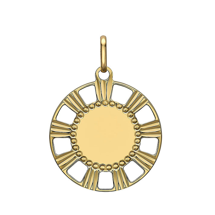 9K Yellow Gold 20.2mm X 28mm Cutout Dotted Diamond Cut Edge Round Pendant 7188763 1