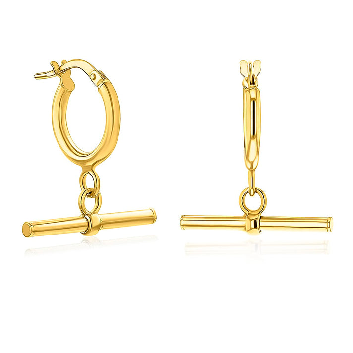 9K Yellow Gold 20MM X 23.5MM Round T Bar Hoop Creole Earrings 1.8 grams 6092908 1