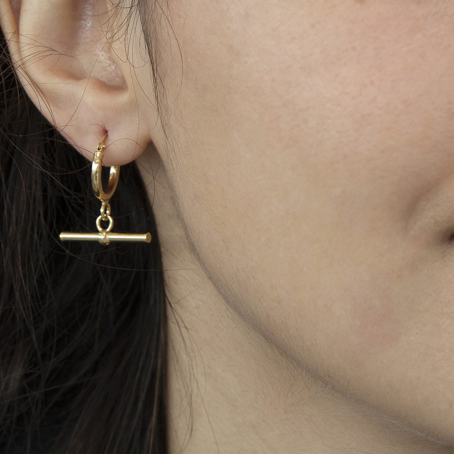 9K Yellow Gold 20MM X 23.5MM Round T Bar Hoop Creole Earrings 1.8 grams 6092908 1